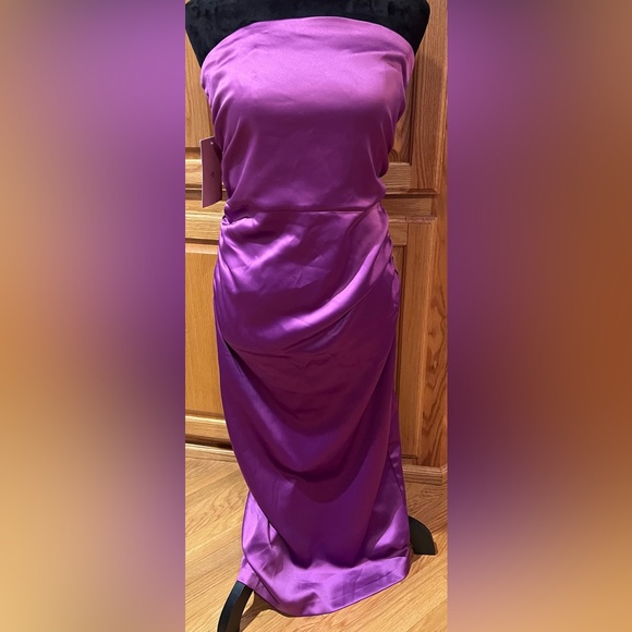 BHLDN Selena Strapless Stretch Satin‎ Slip Ruched Midi Dress Purple Size Medium - Picture 5 of 15